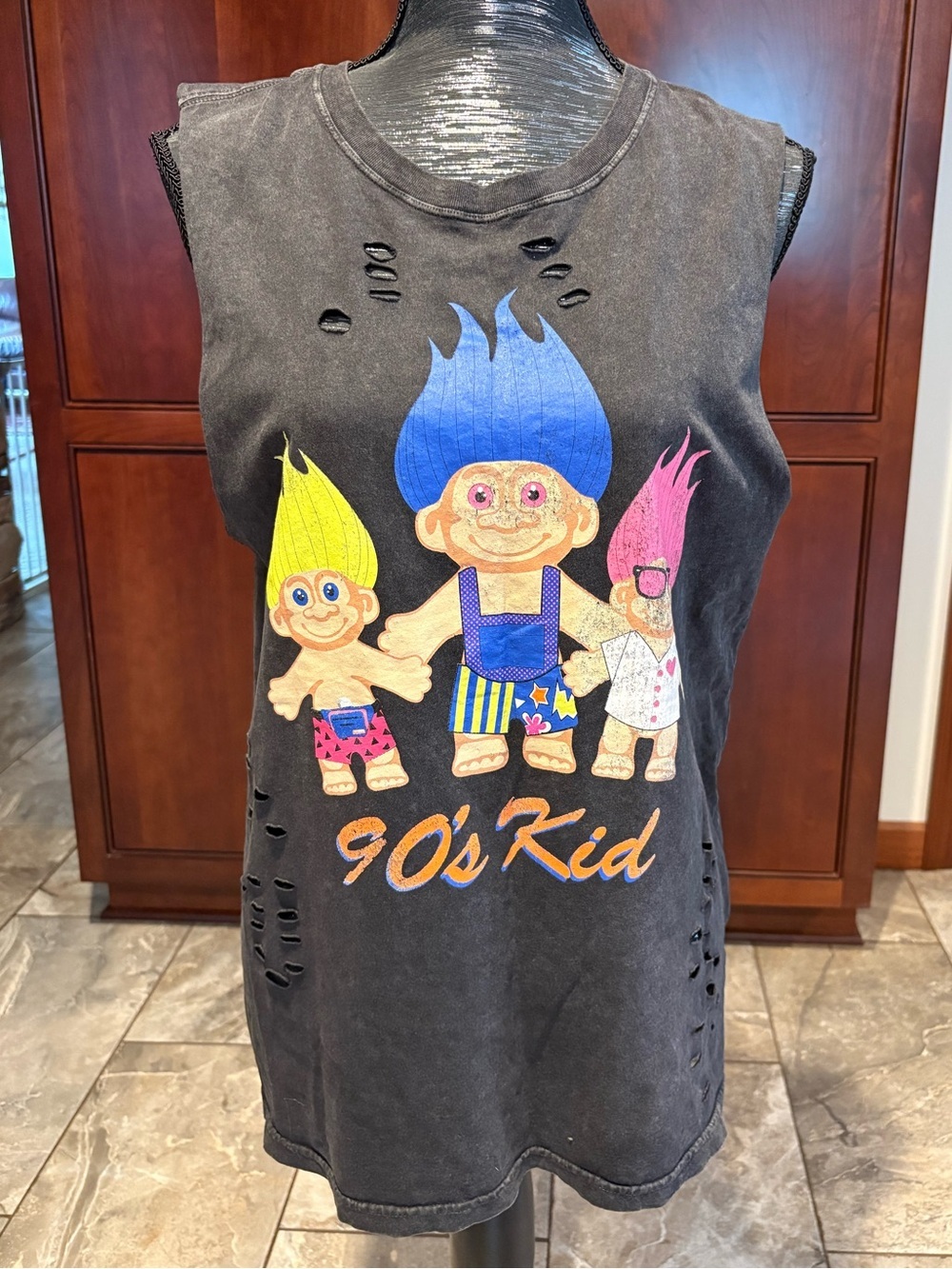Dreamworks Black Tank Top with Blue, Yellow & Pink Troll Graphics